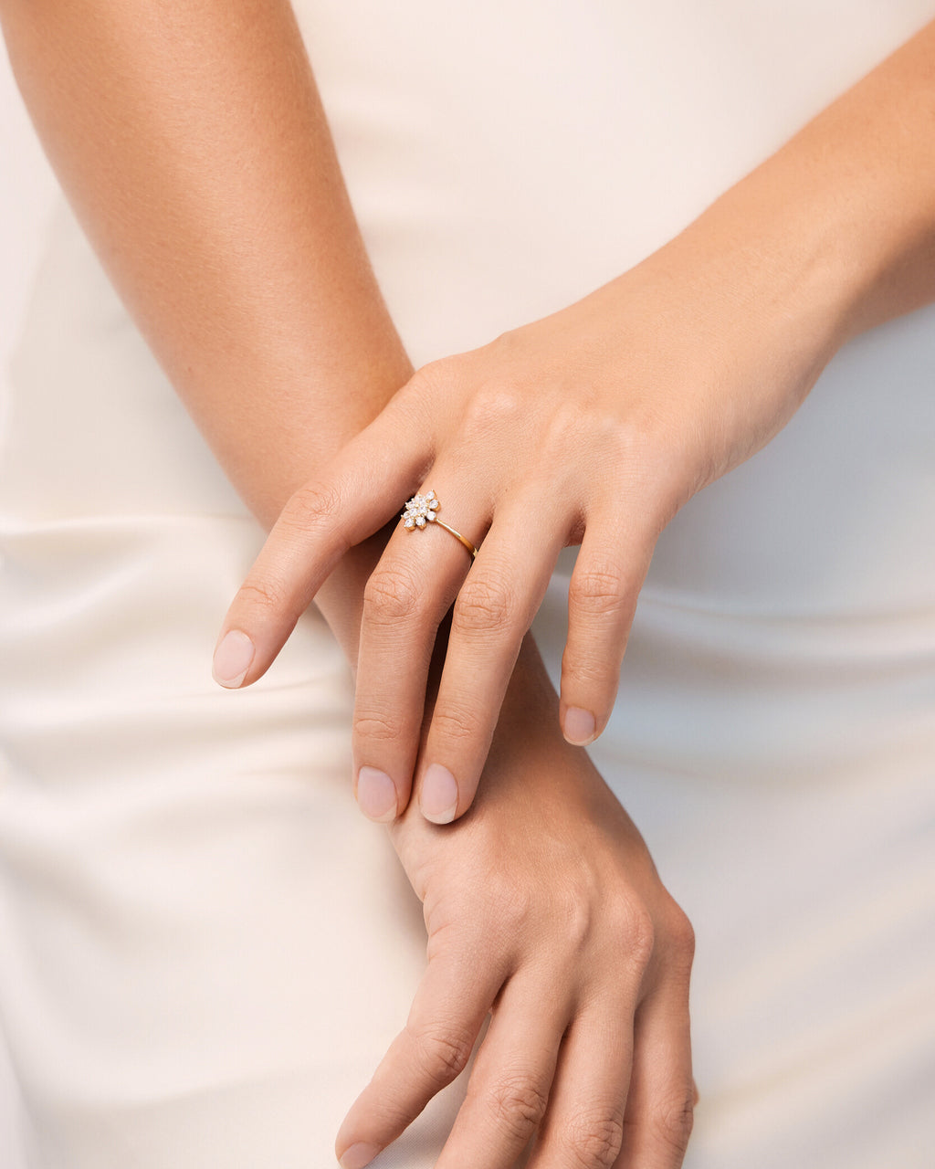 Sparkling Flower Design Ring - 18k Gold Vermeil