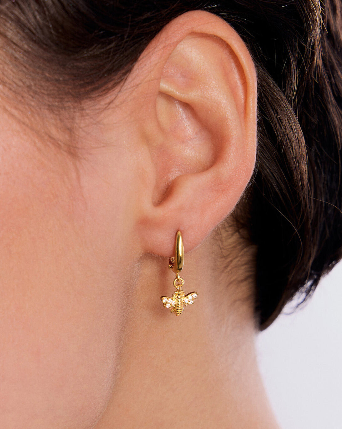 Gold Hoop Bee Earrings - 18k Gold Vermeil
