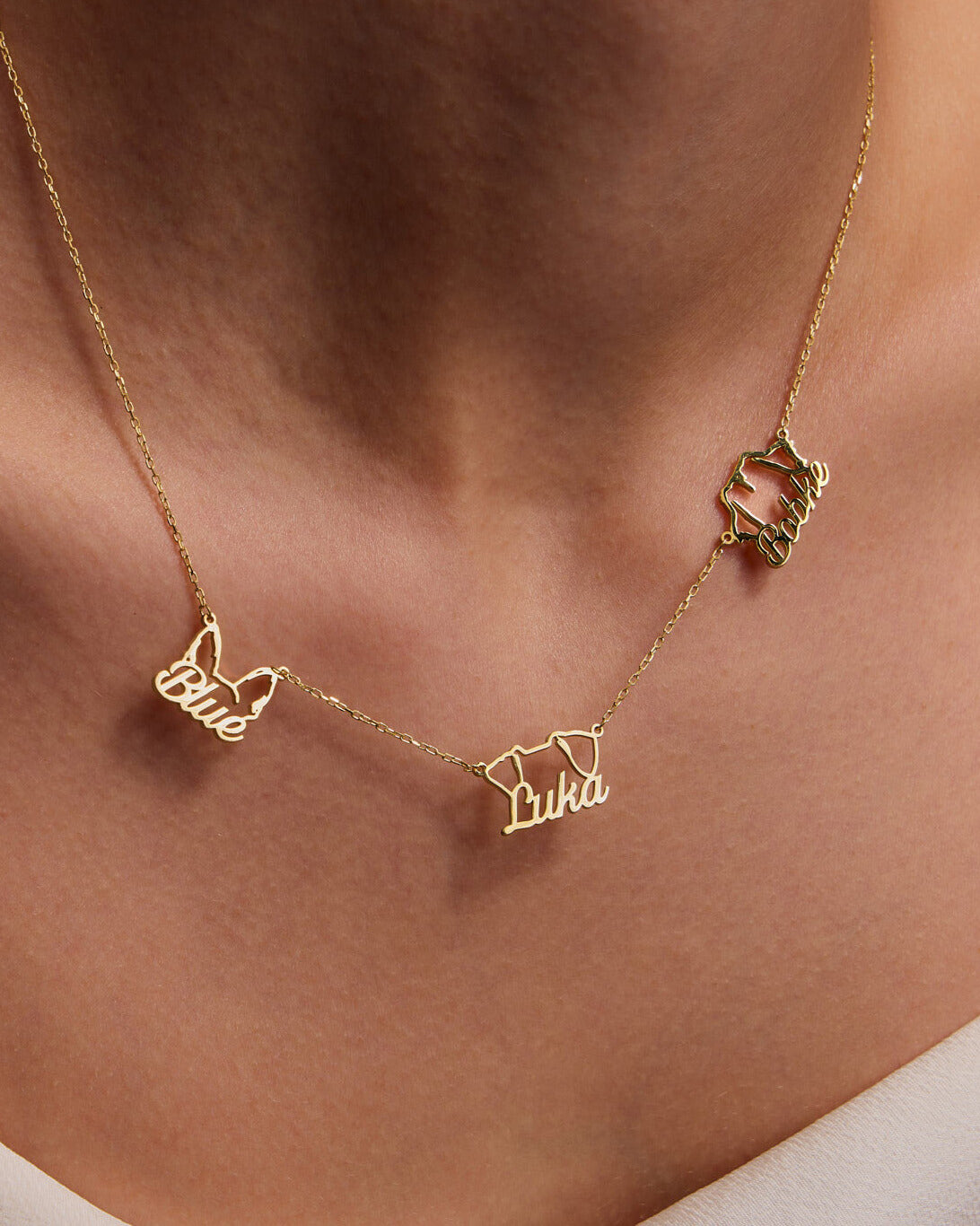 Silver Personalized Multi Dog Head Name Necklace - 18k Gold Vermeil
