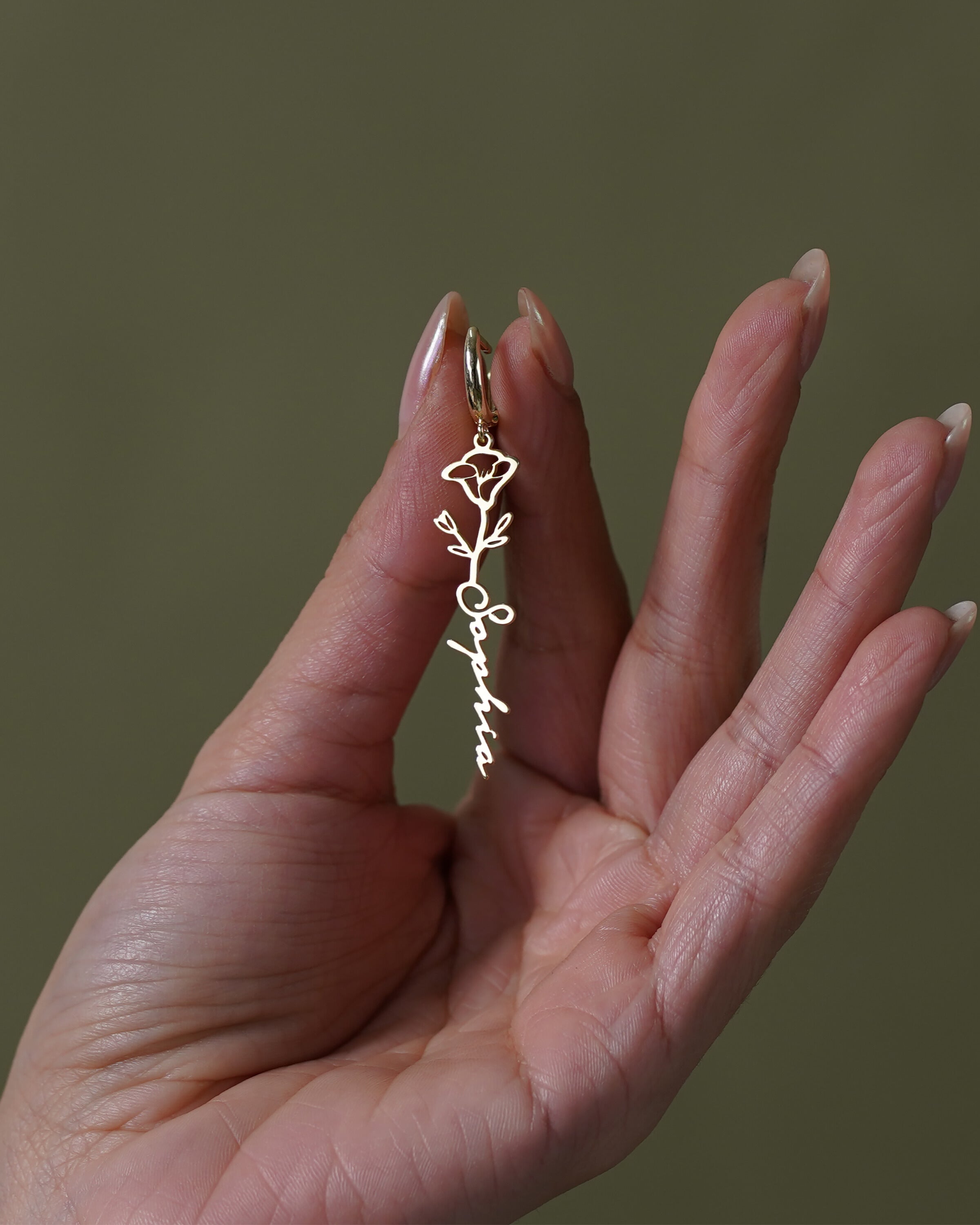 Custom Name Rose Earrings, Personalized Gold Flower Dangle Earrings