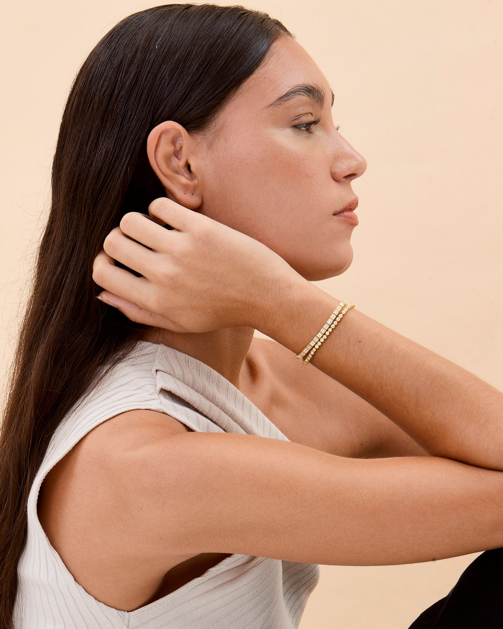 Round & Baguette CZ Tennis Bracelet Set - 18k Gold Vermeil
