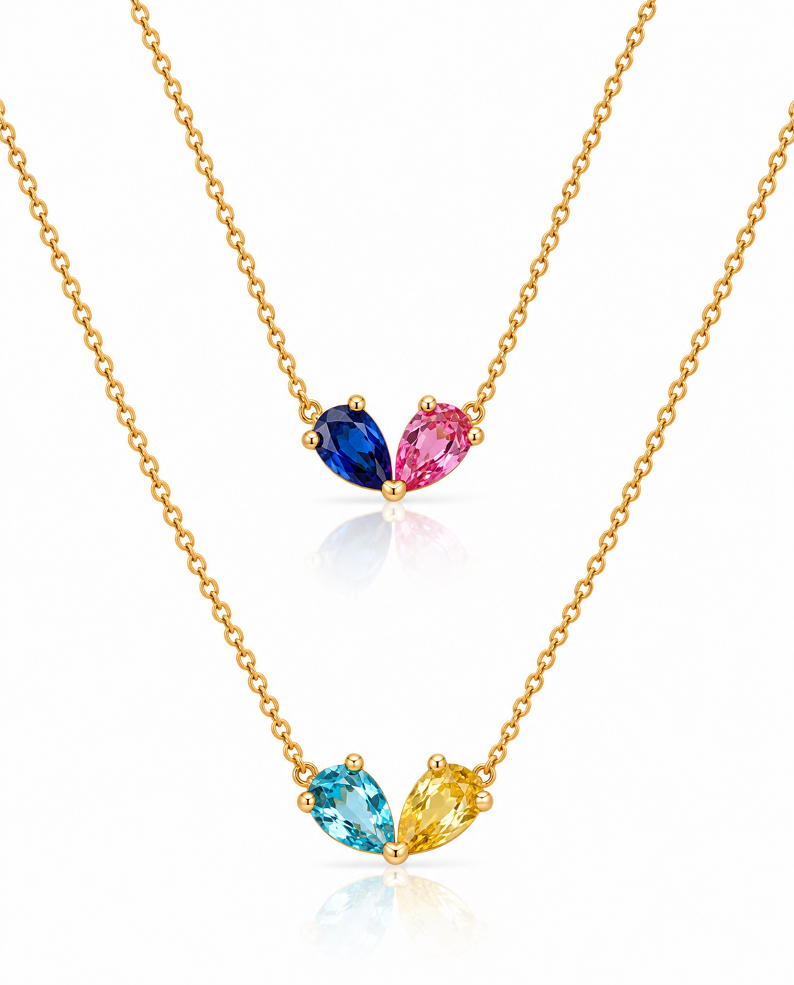 Colorful Pear Duo Gemstone Necklace