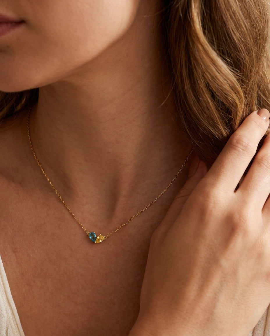 Colorful Pear Duo Gemstone Necklace