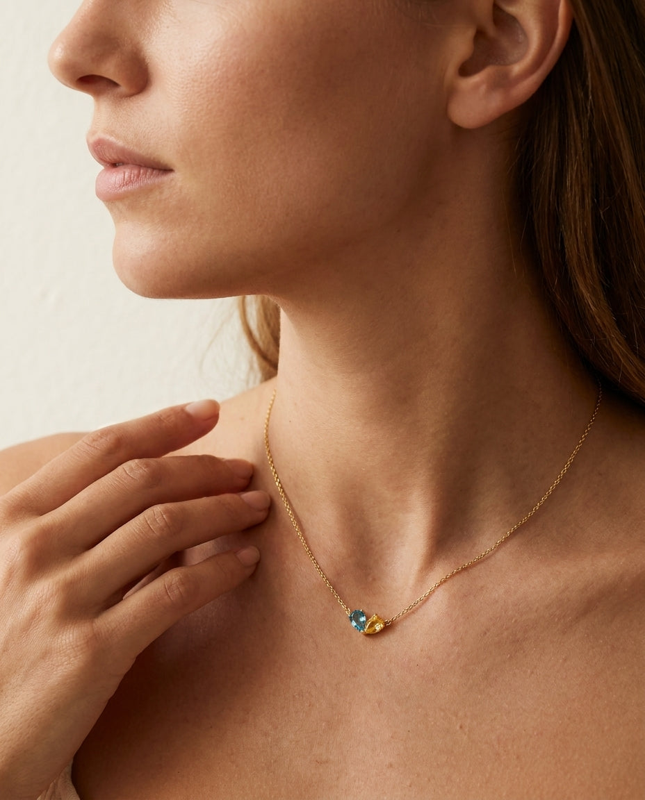 Colorful Pear Duo Gemstone Necklace