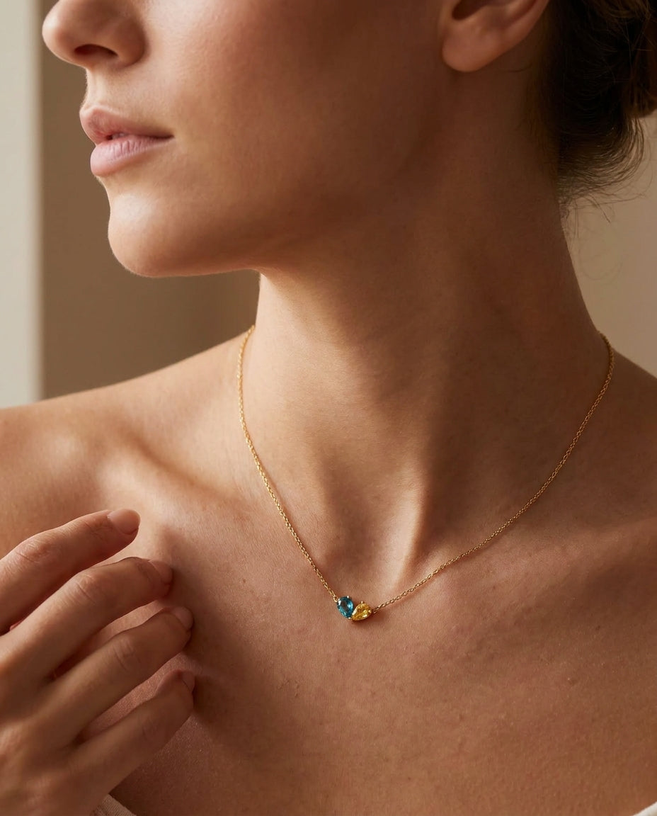 Colorful Pear Duo Gemstone Necklace