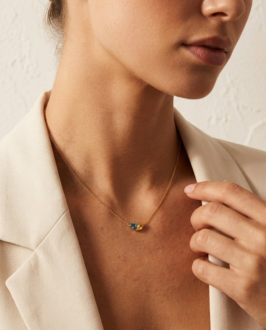 Colorful Pear Duo Gemstone Necklace
