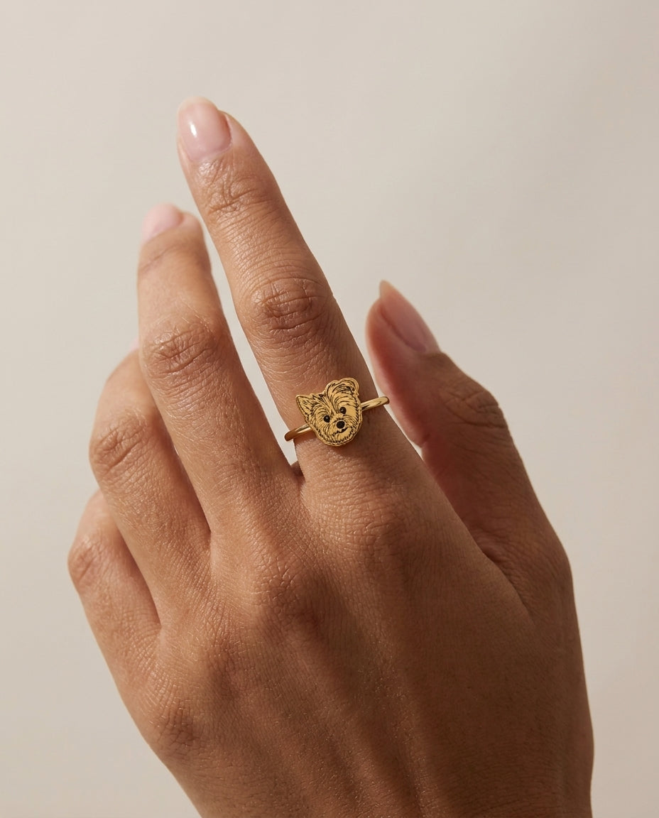 Custom Engraved Pet Photo Ring - Personalized Gold Jewelry