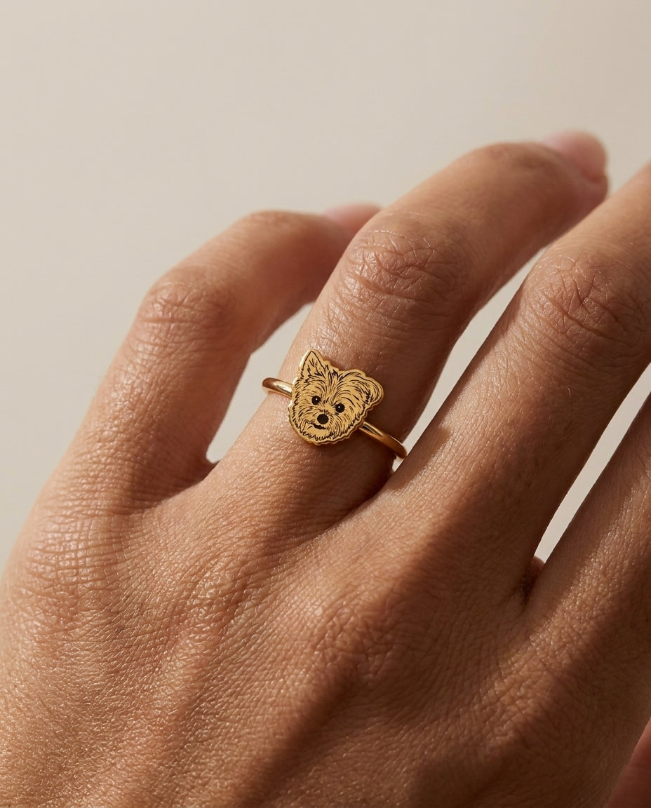 Custom Engraved Pet Photo Ring - Personalized Gold Jewelry
