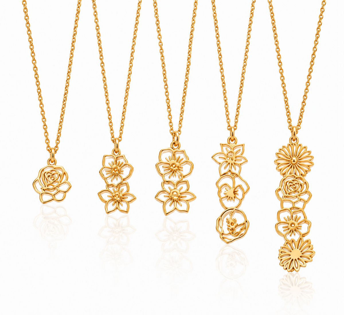 Custom Gold Birth Flower Family Necklace - Gift for Her