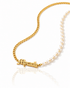 Custom Gothic Pearl & Chain Name Necklace