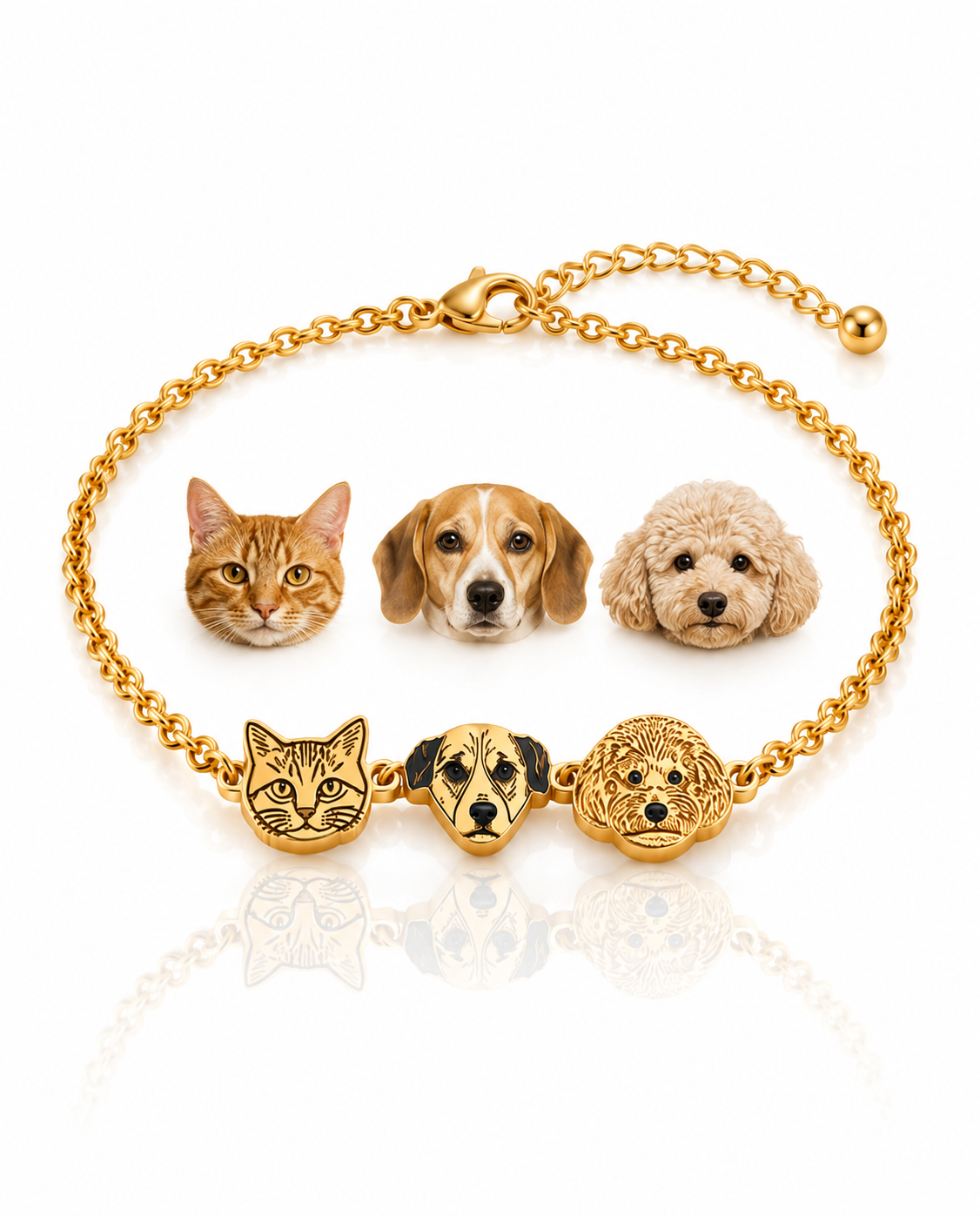 Custom Pet Photo Engraved Bracelet - Personalized Gold Jewelry