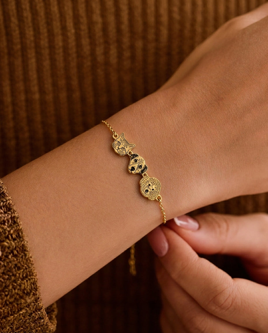 Custom Pet Photo Engraved Bracelet - Personalized Gold Jewelry