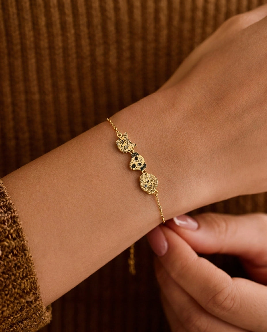 Custom Pet Photo Engraved Bracelet - Personalized Gold Jewelry