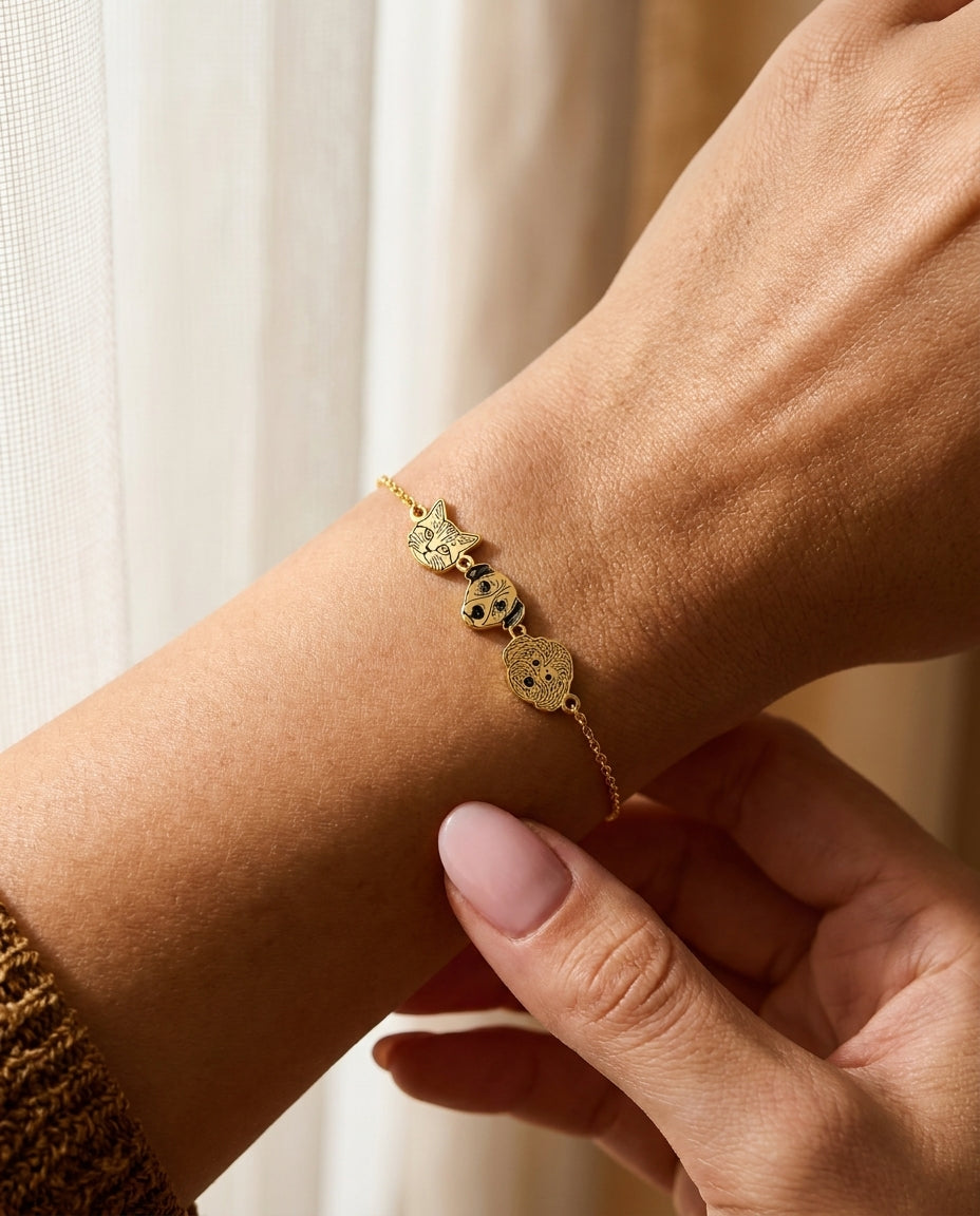 Custom Pet Photo Engraved Bracelet - Personalized Gold Jewelry