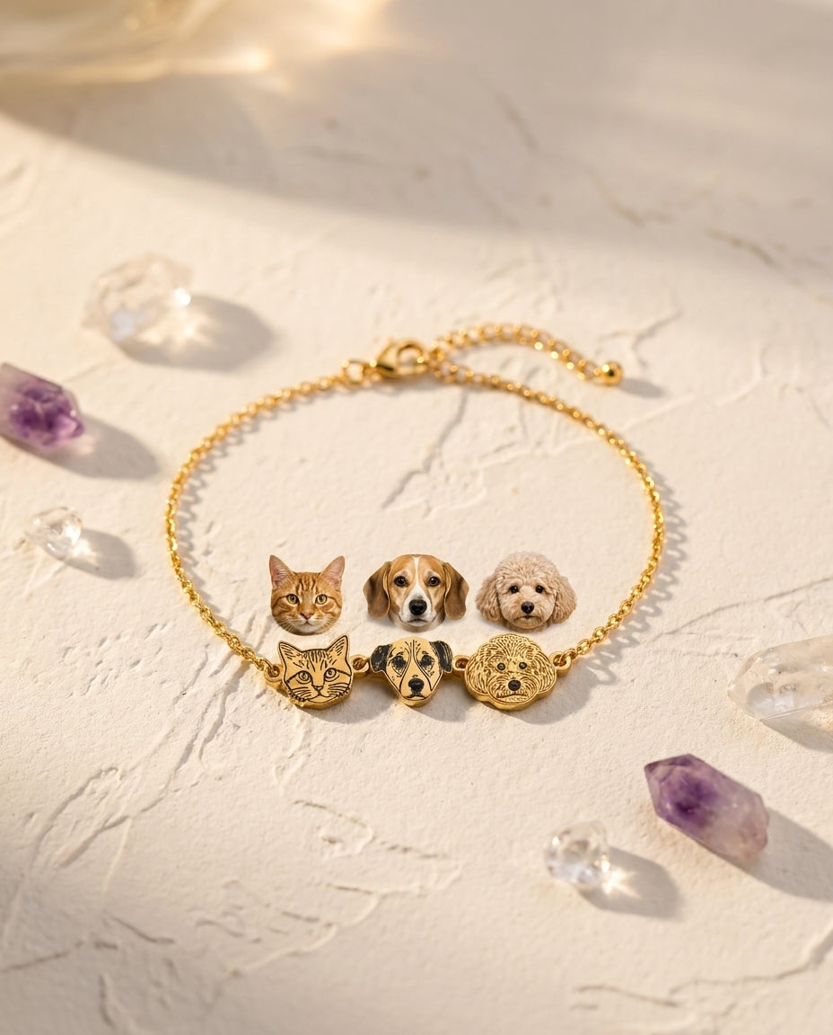 Custom Pet Photo Engraved Bracelet - Personalized Gold Jewelry