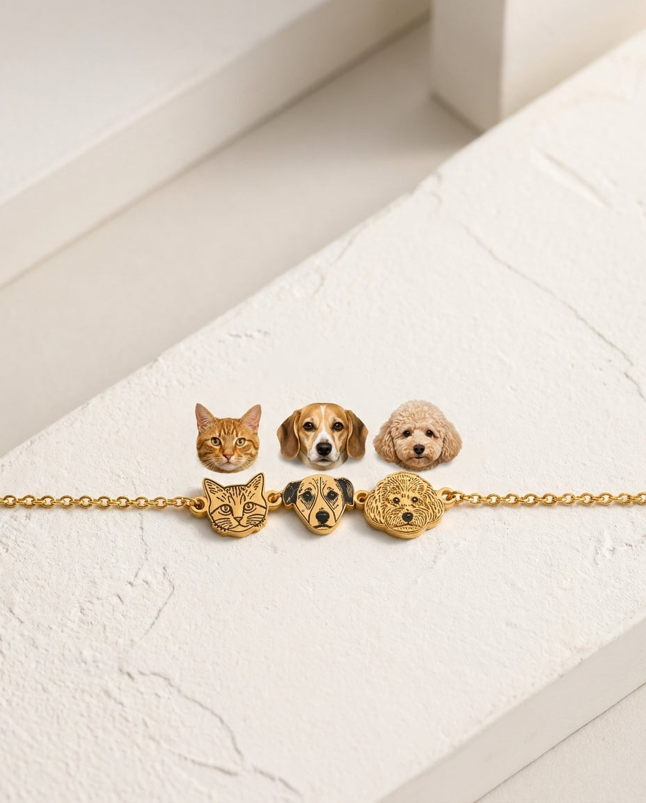 Custom Pet Photo Engraved Bracelet - Personalized Gold Jewelry