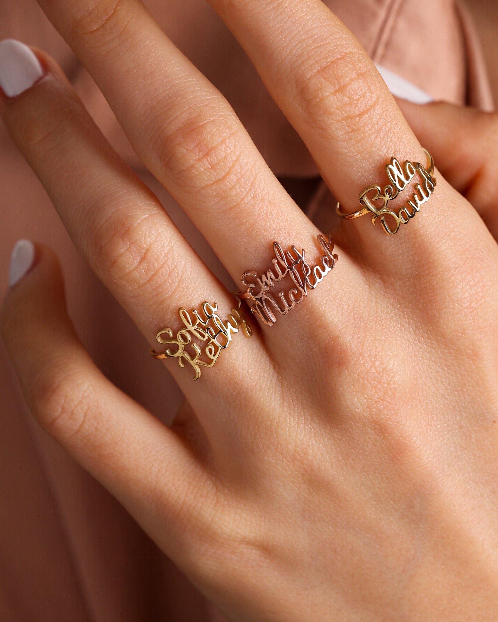 Custom Name Ring, Personalized Two Name Gold Ring