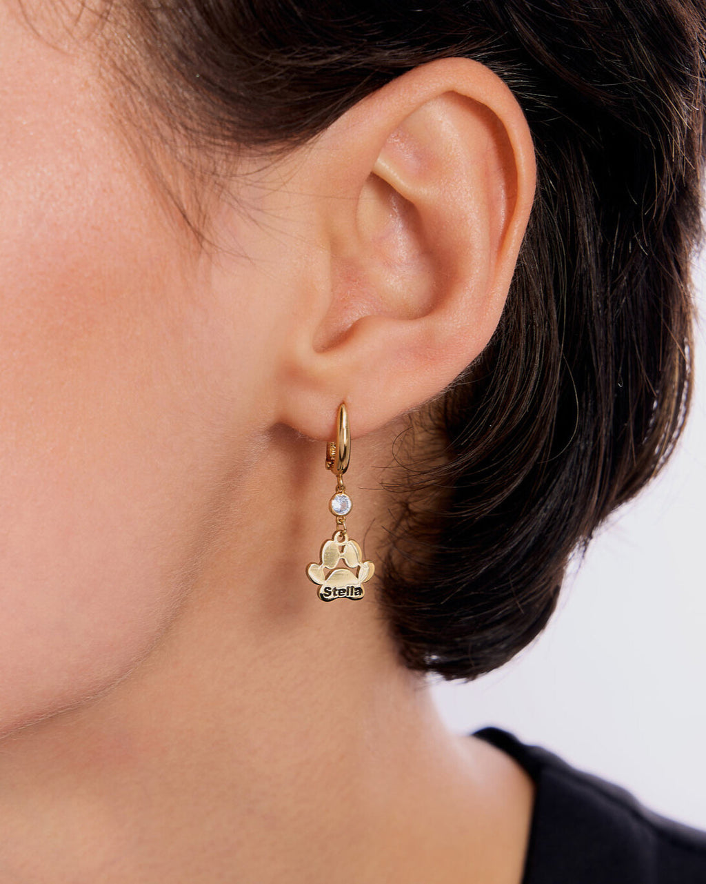 Personalized Paw Print Birthstone Hoop Earrings - 18k Gold Vermeil
