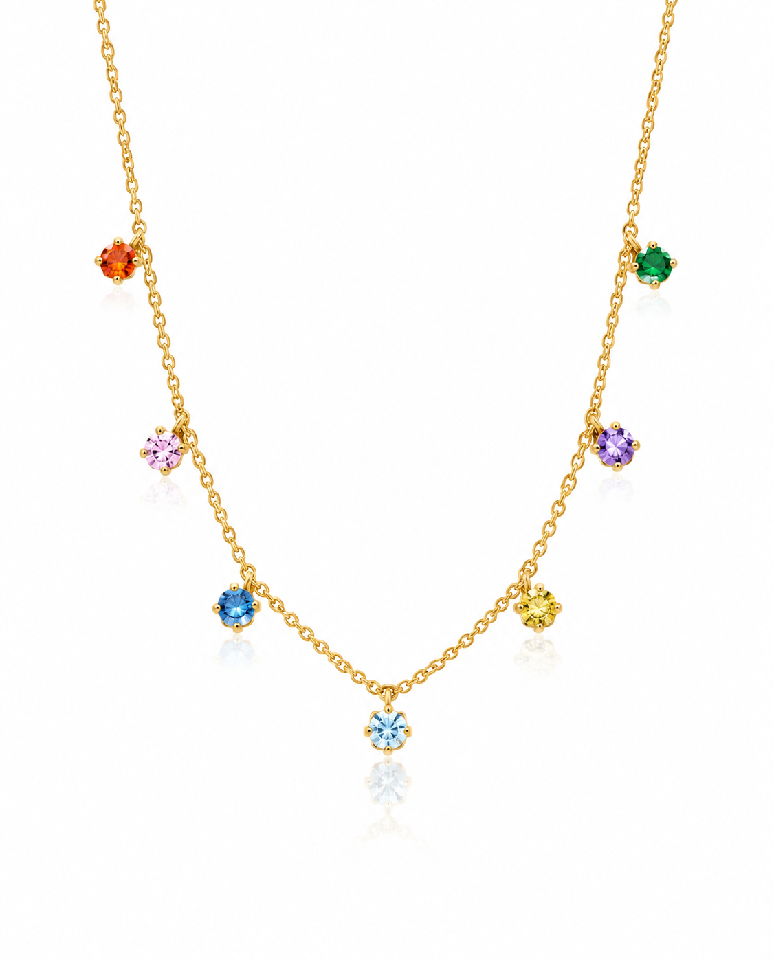Dainty Birthstone Gemstone Station Necklace in Sterling Silver