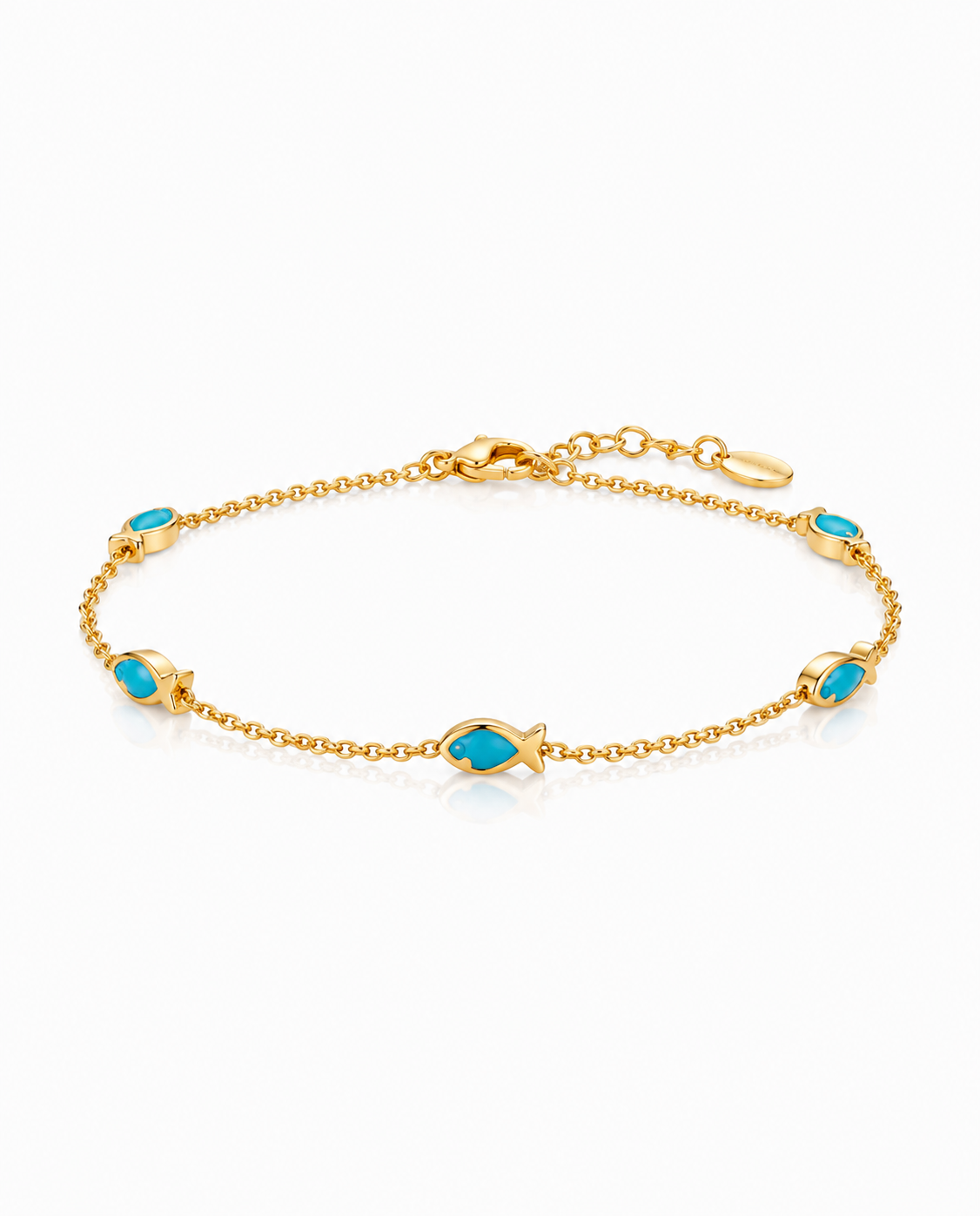 Dainty Gold Bracelet with Turquoise Fish Charms