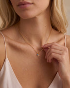 Dainty Gold Cross Necklace with Sapphire Accent