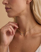 Dainty Gold Cross Necklace with Sapphire Accent