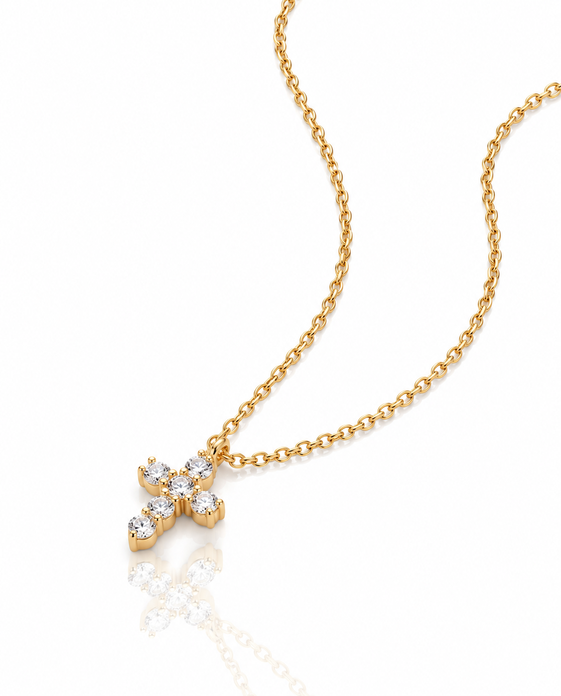 Dainty Gold Cross Necklace with Sparkling CZ Stones