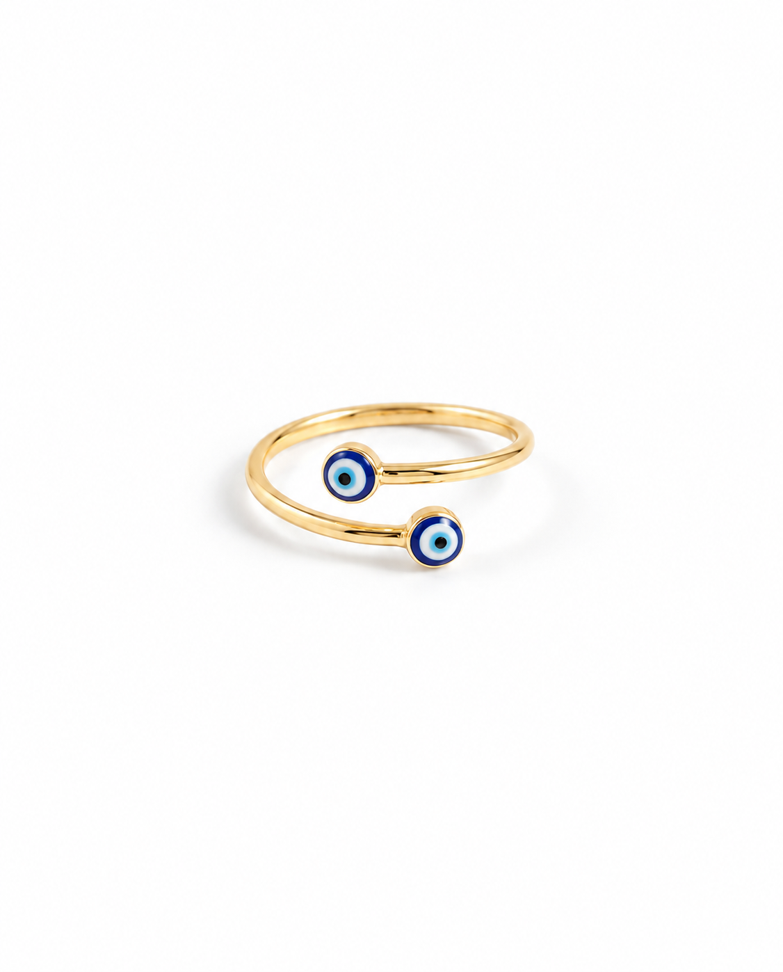 Dainty Gold Double Evil Eye Open Ring - Adjustable Amulet