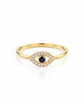 Dainty Gold Evil Eye Ring with Diamond & Sapphire