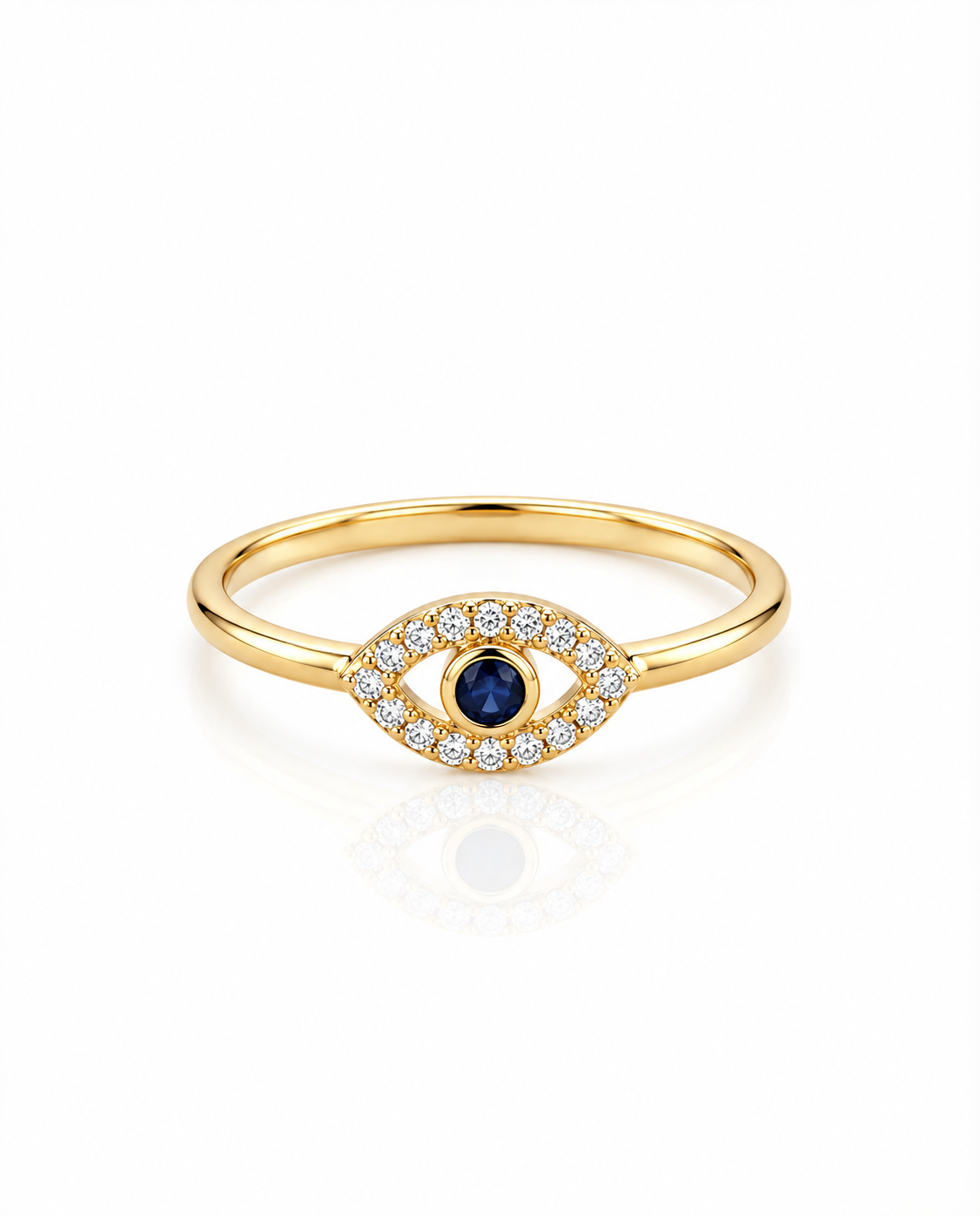Dainty Gold Evil Eye Ring with Diamond & Sapphire