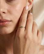 Dainty Gold Evil Eye Ring with Diamond & Sapphire