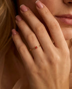 Dainty Gold Solitaire Ring with Square Red Gemstone