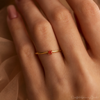 Dainty Gold Solitaire Ring with Square Red Gemstone