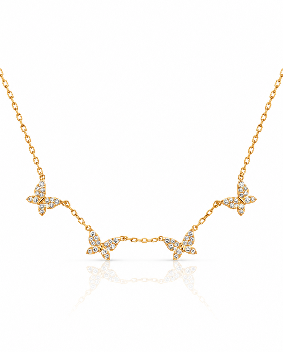 Dainty Pavé Diamond Butterfly Station Necklace in Gold