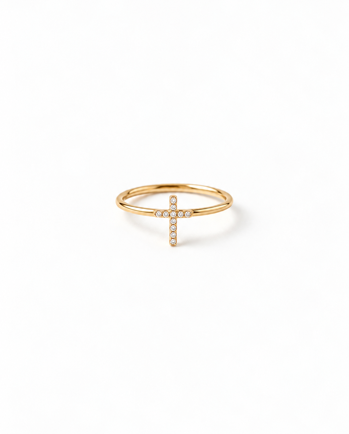 Dainty Pave Diamond Cross Ring in Silver