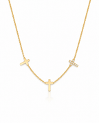 Dainty Triple Cross Necklace in Gold & Pavé Diamond