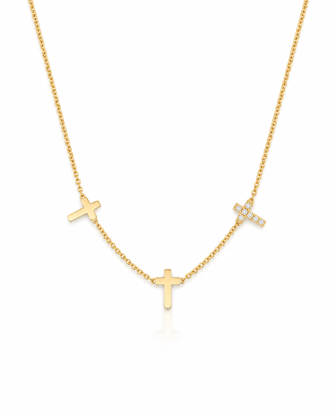 Dainty Triple Cross Necklace in Gold & Pavé Diamond