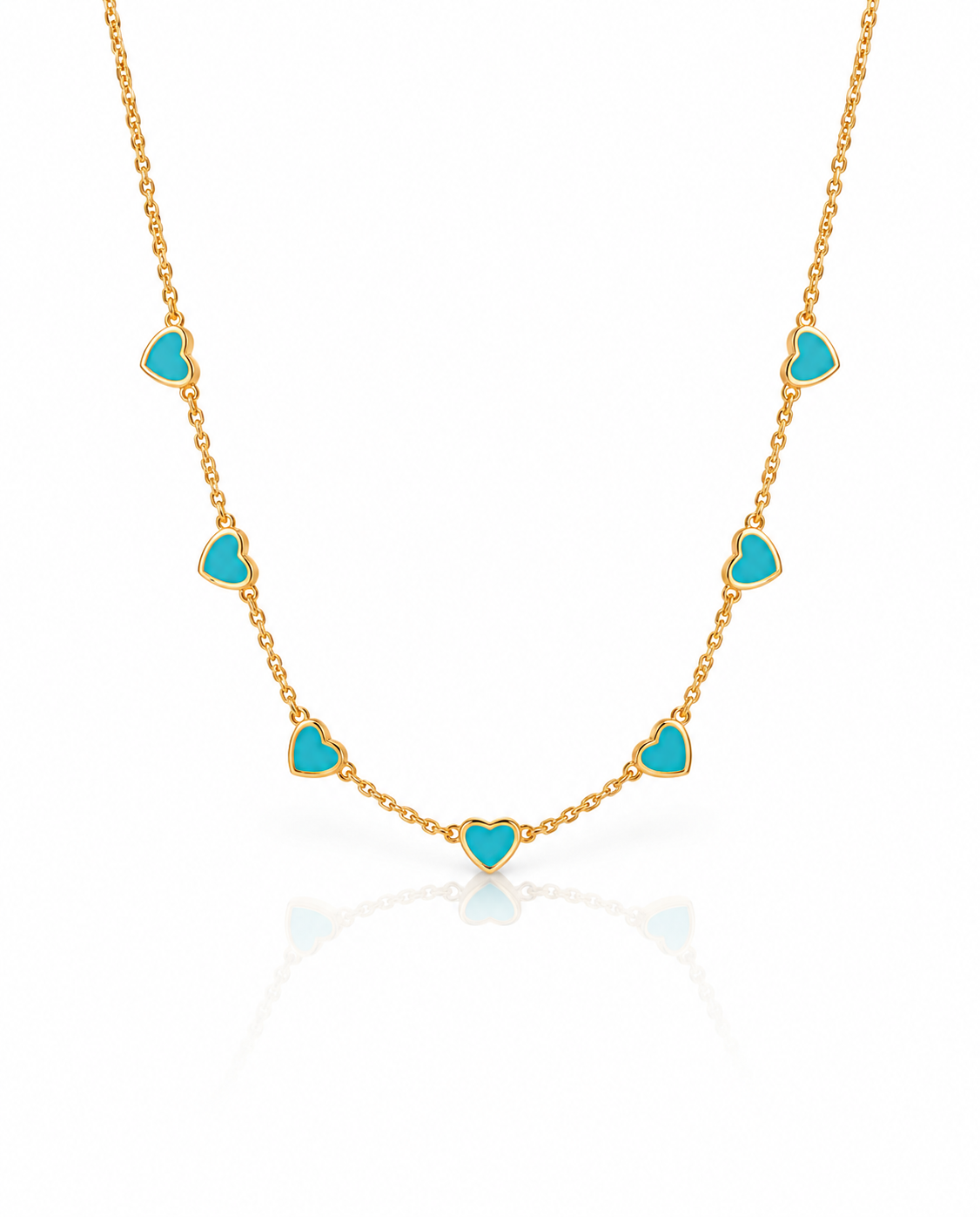 Dainty Turquoise Heart Station Necklace in Gold