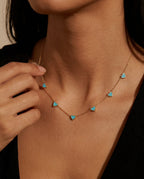 Dainty Turquoise Heart Station Necklace in Gold
