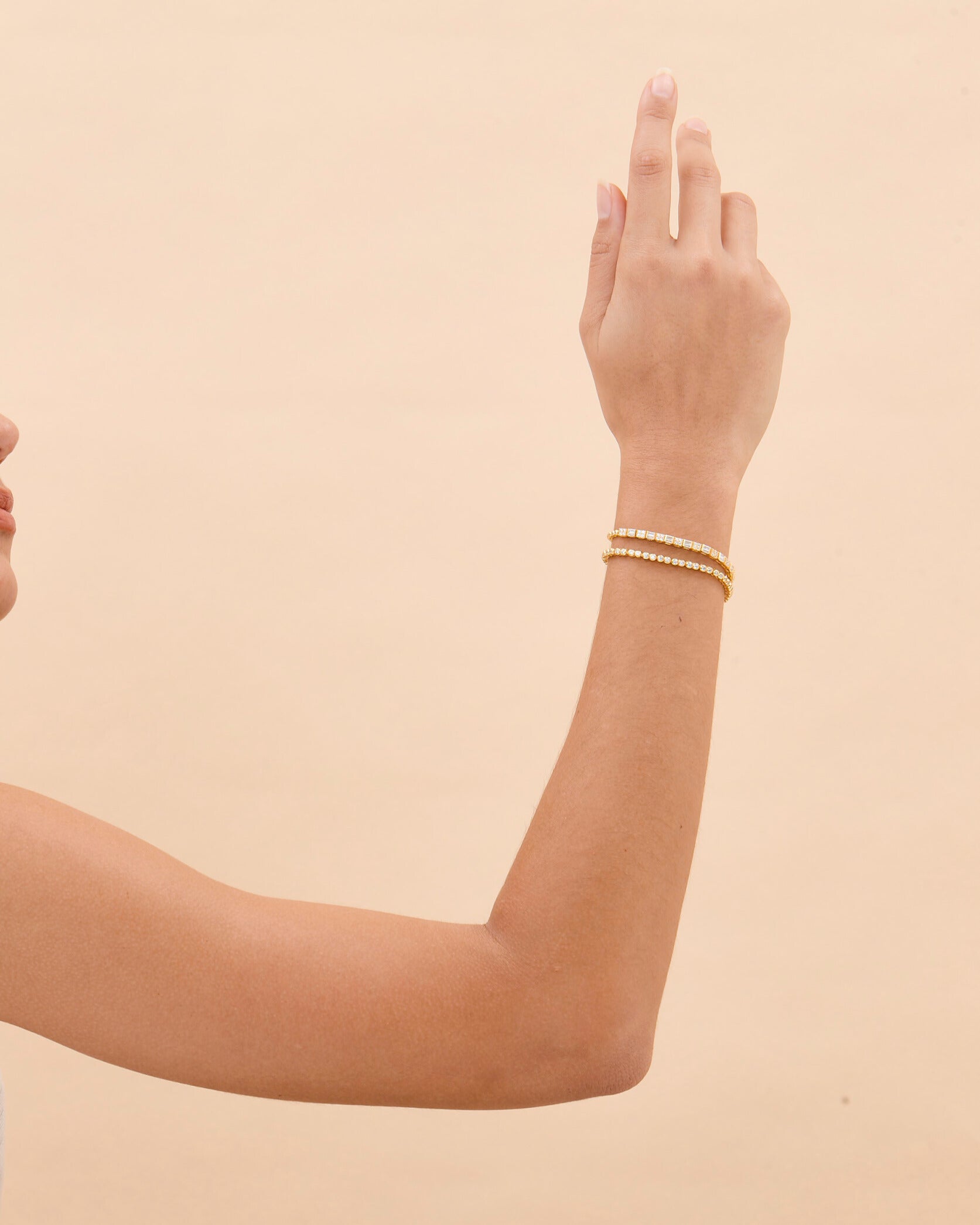 Round & Baguette CZ Tennis Bracelet Set - 18k Gold Vermeil