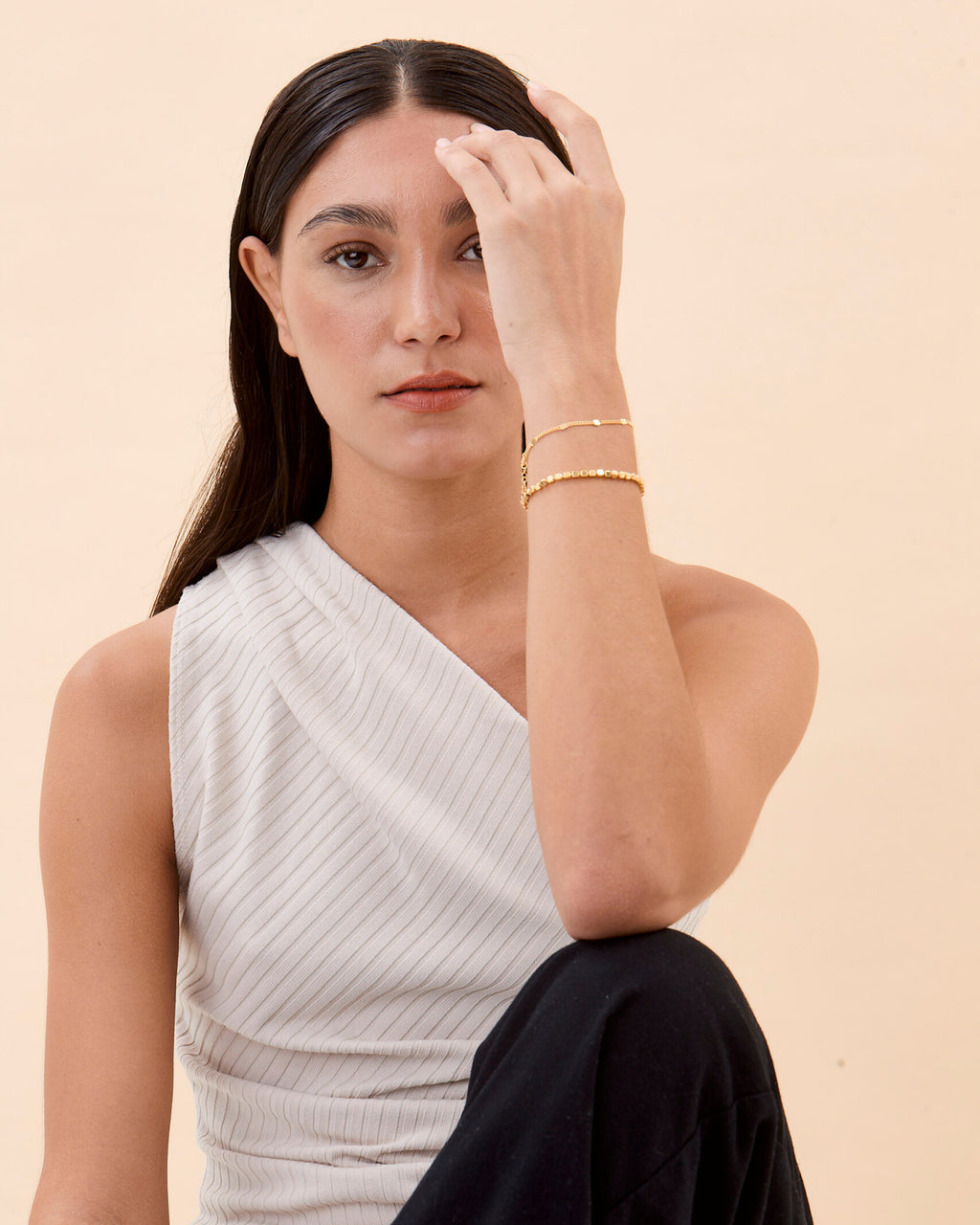 Cube Bead & Mini Bead Chain Bracelet Set - 18k Gold Vermeil