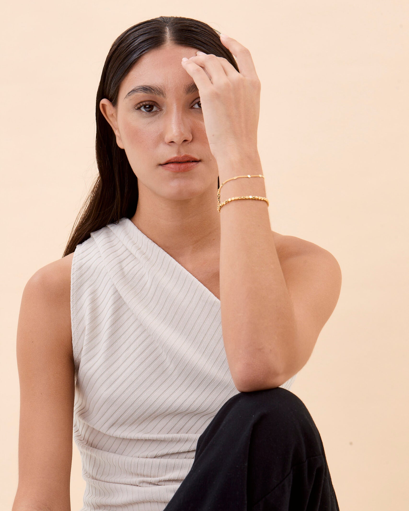 Cube Bead & Mini Bead Chain Bracelet Set - 18k Gold Vermeil