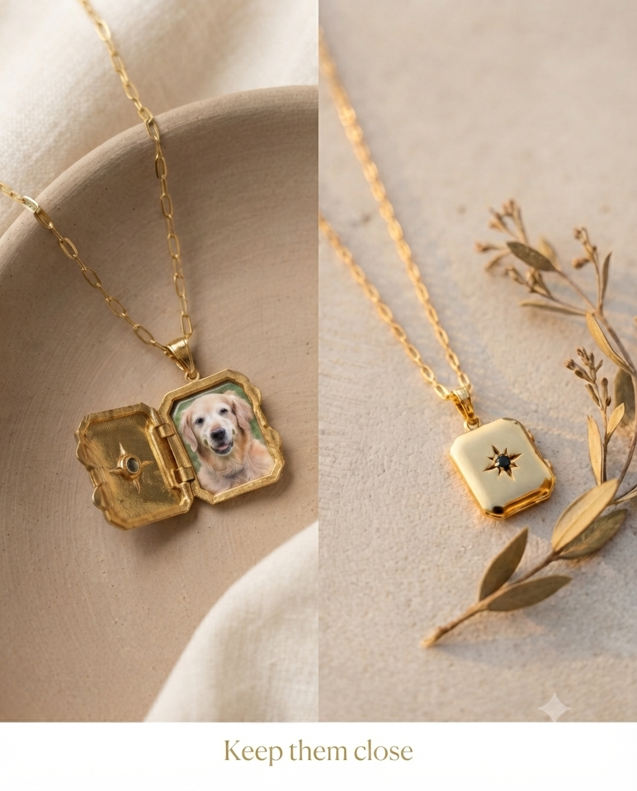 Personalized Pet Photo Locket Necklace - Vintage Gold Keepsake