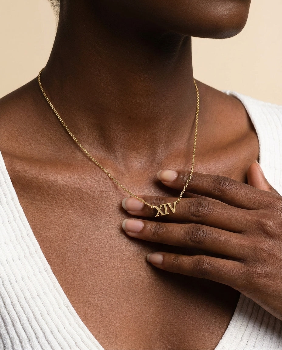 Gold Roman Numeral XIV Necklace | Dainty Number Pendant