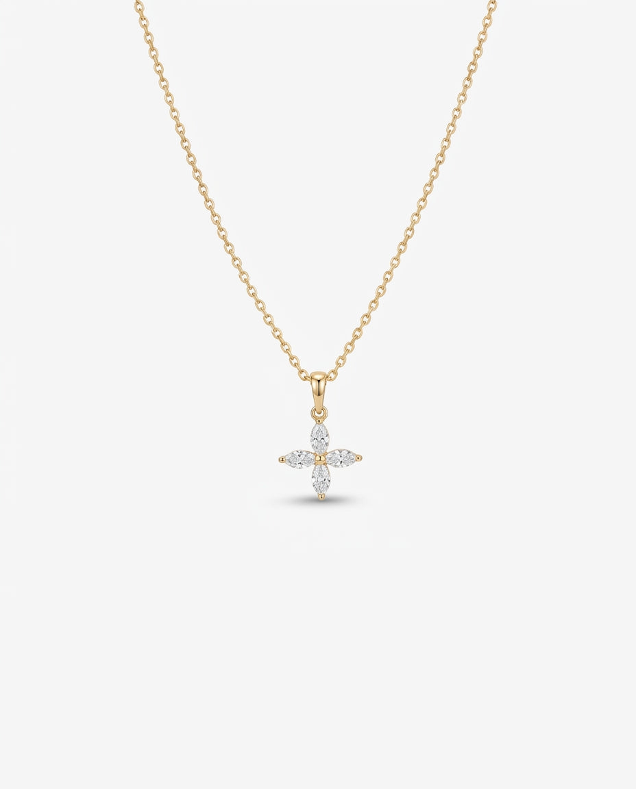 Elegant Crystal Clover Gold Pendant Necklace