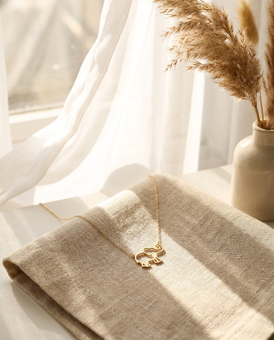Minimalist Gold Elephant Necklace | Dainty Animal Charm Jewelry