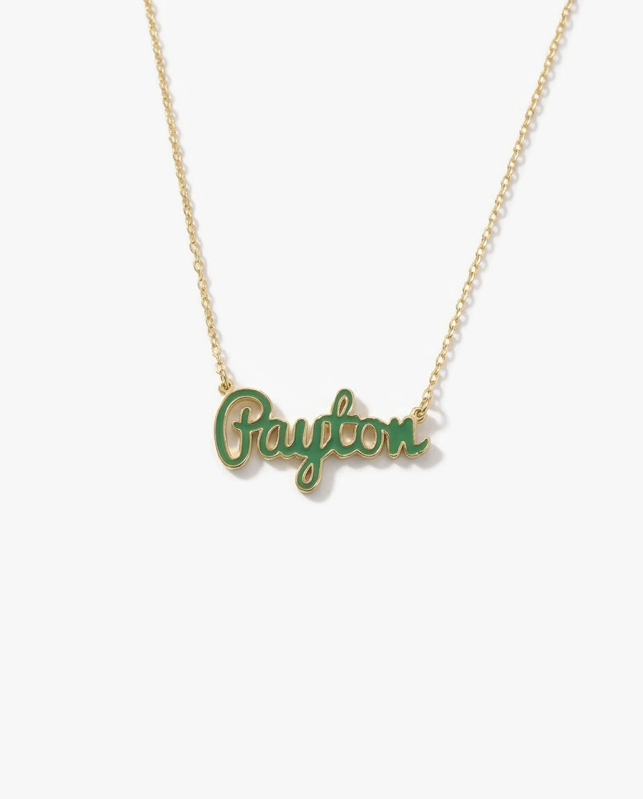 Custom Enamel Name Necklace - Personalized Gold Cursive Jewelry