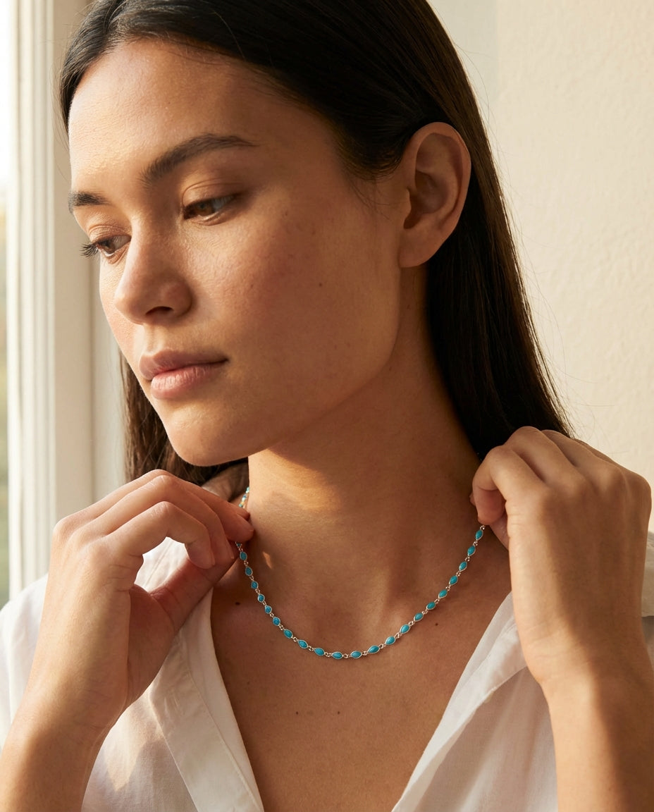 Dainty Turquoise & Gold Marquise Station Necklace