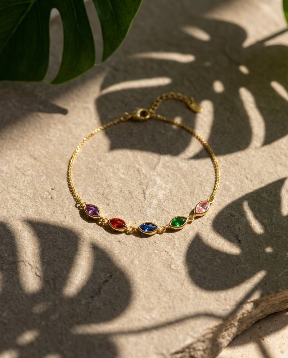 Vibrant Rainbow Marquise Crystal Gold Bracelet
