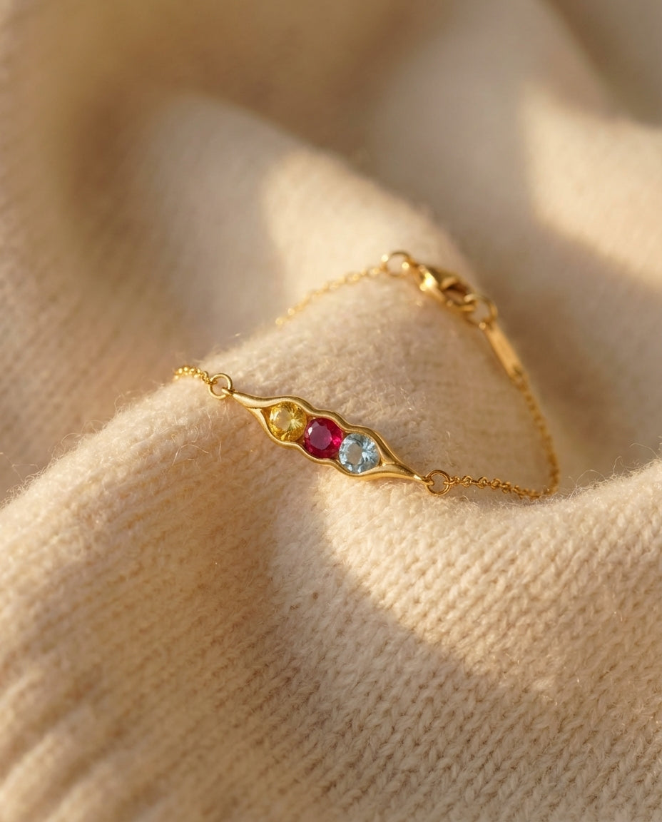 Personalized Gold Pea Pod Necklace with Birthstones